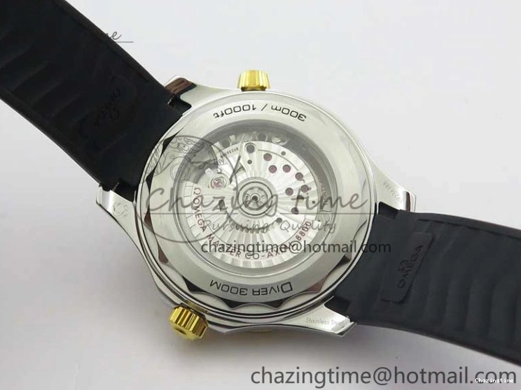 0218 Seasonal 2018 Seamaster Diver 300M SS YG VSF 1:1 Best Edition YG Bezel Black Dial on Black Rubber Strap A 7934